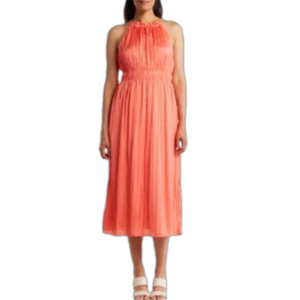 Anne Klein Coral Halter Midi Dress 10 NWOT Colorful Retro Spring Wedding Guest